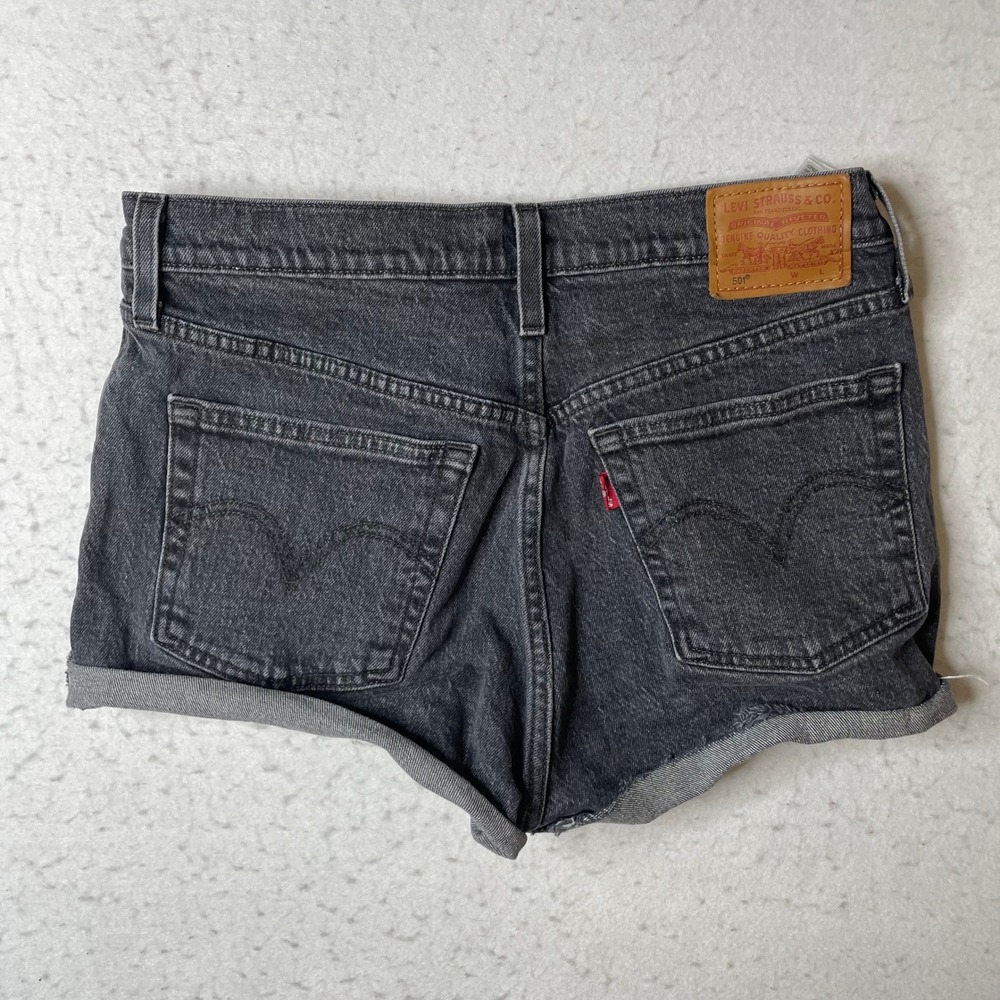 Levis 501 Original Shorts Womens 28 Black Denim Cuffed Cut Off 56327-0040